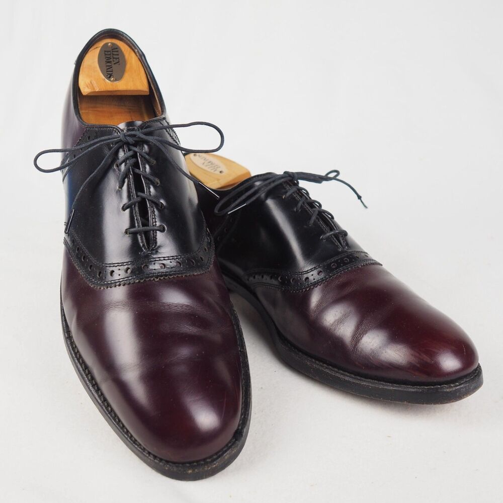 Vintage Allen Edmonds Polo Saddle Oxfords Men's 11A Burgundy Black Dress Shoes